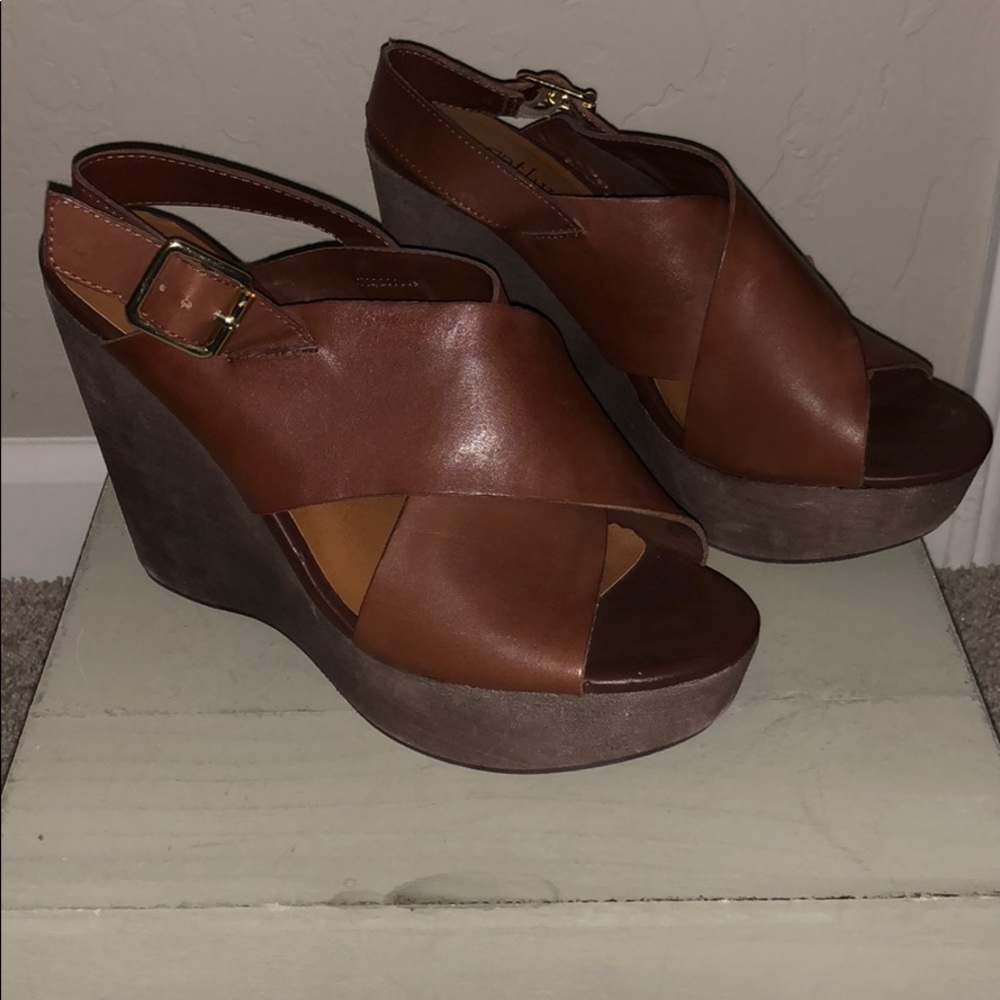 Cathy Jean dark brown leather wedges sz 8